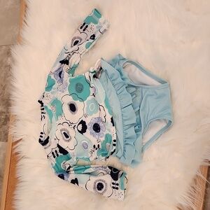 First Impressions Blue White Floral Rashguard Two Piece Swimsuit Size 6-9M